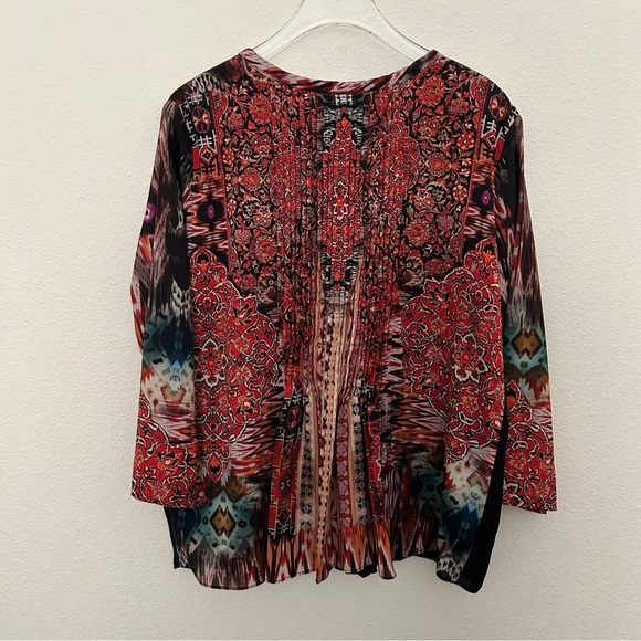 Ranna Gill Embroidered Blouse Jewel Tone Top V-Neck Pleated Black Size Small - Picture 8 of 16